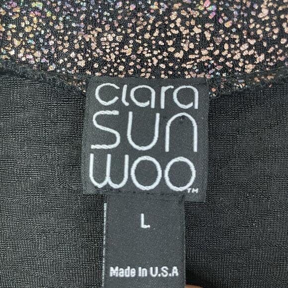 Clara Sunwoo Metallic Shiny Confetti Dot Open Drape Waterfall Cardigan Large - Picture 3 of 11